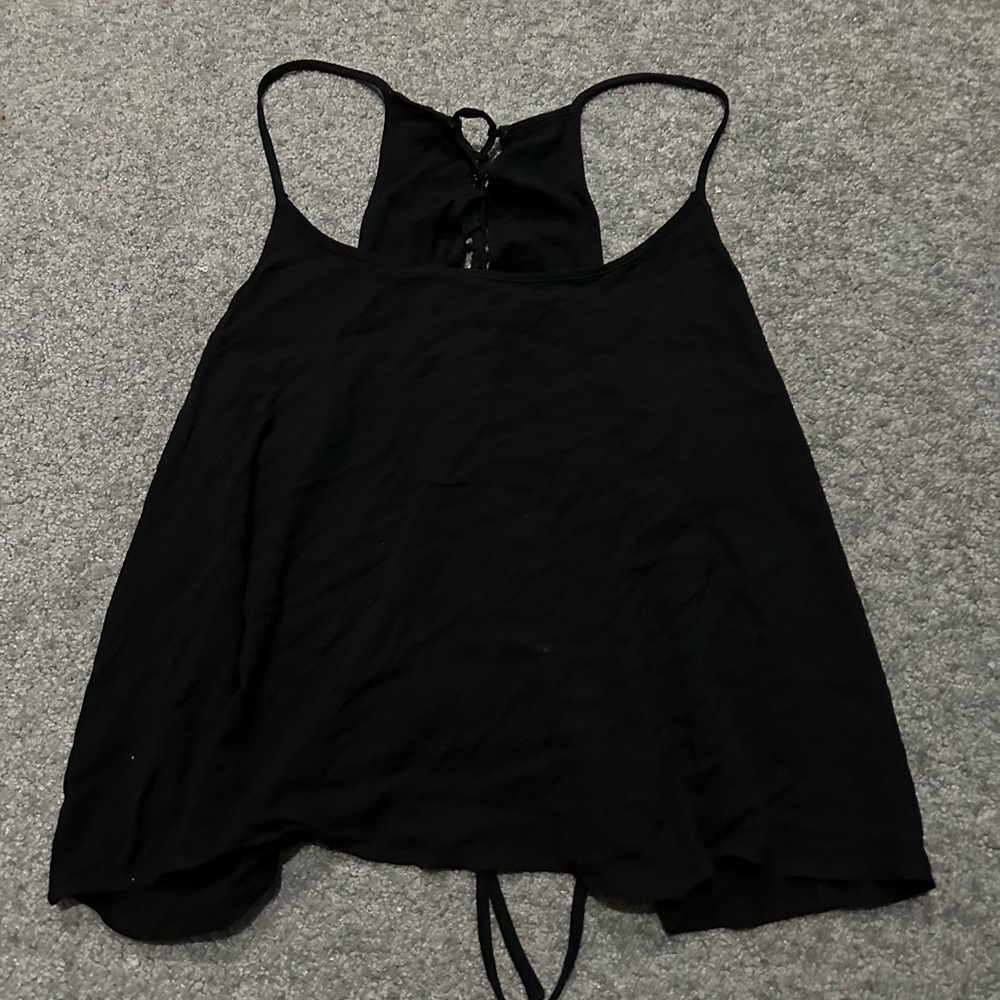 Black flowy tank top with tied and open back